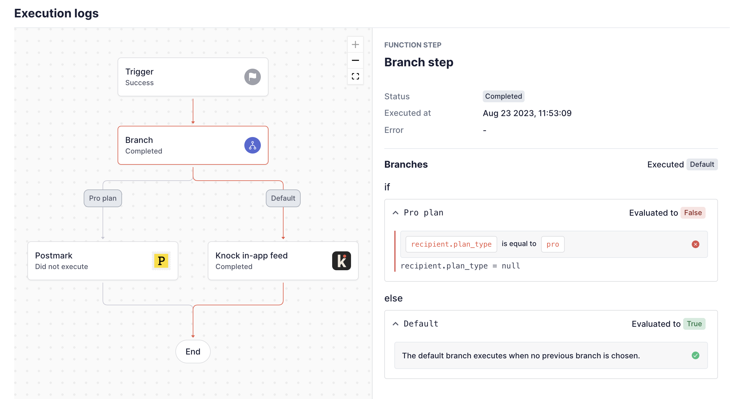 Debugging a workflow run with a branch step